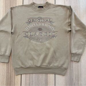 Vintage 90’s Harley Davidson Biker Crew Neck Sweatshirt Medium Tan Distressed.